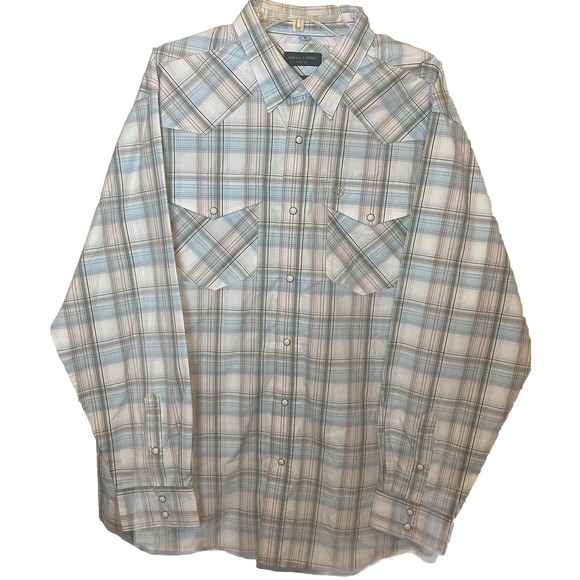 NWT Ariat Shirt Tan Blue Plaid Pearl Snap Button Up Western Pro Fit Mens XL - Picture 2 of 11
